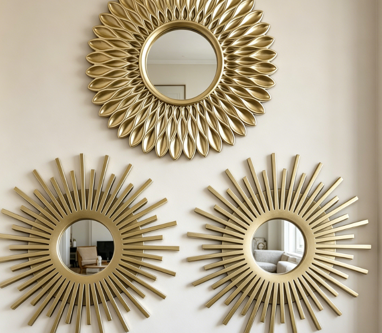 Round Gold Mirrors — 3-Piece Vintage Chic Set