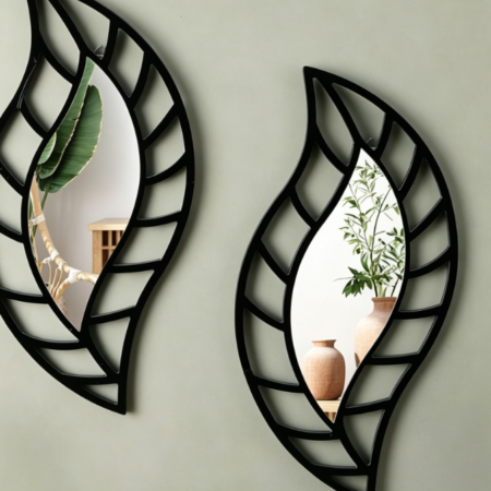 Leaf & Teardrop Shaped Mirrors — 2-Piece Black Set