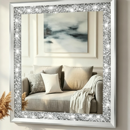Crushed Crystal Hexagonal Mirror — Sparkling Silver