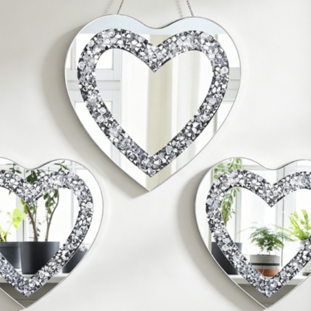 Heart-Shaped Crushed Crystal Mirrors — 2-Size Set